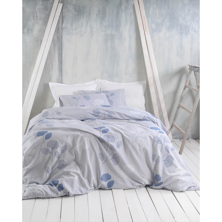 Σετ Σεντόνια Φανελένια Μονά (160x260) με Λάστιχο Βαμβακερά Rythmos Morin Γκρι Μπλε