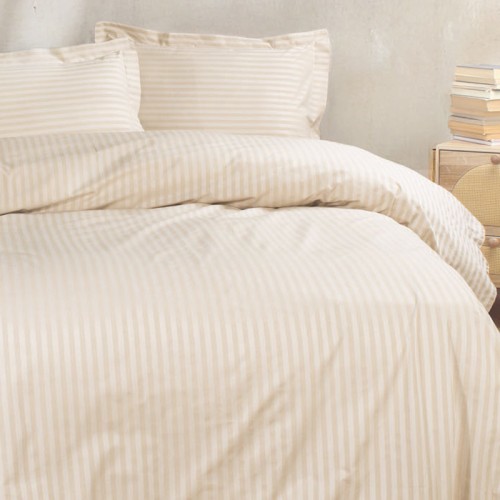 Σετ Παπλωματοθήκη King Size (235x265) Βαμβάκι/Πολυέστερ Satin Stripe Rythmos Nexus Κρεμ