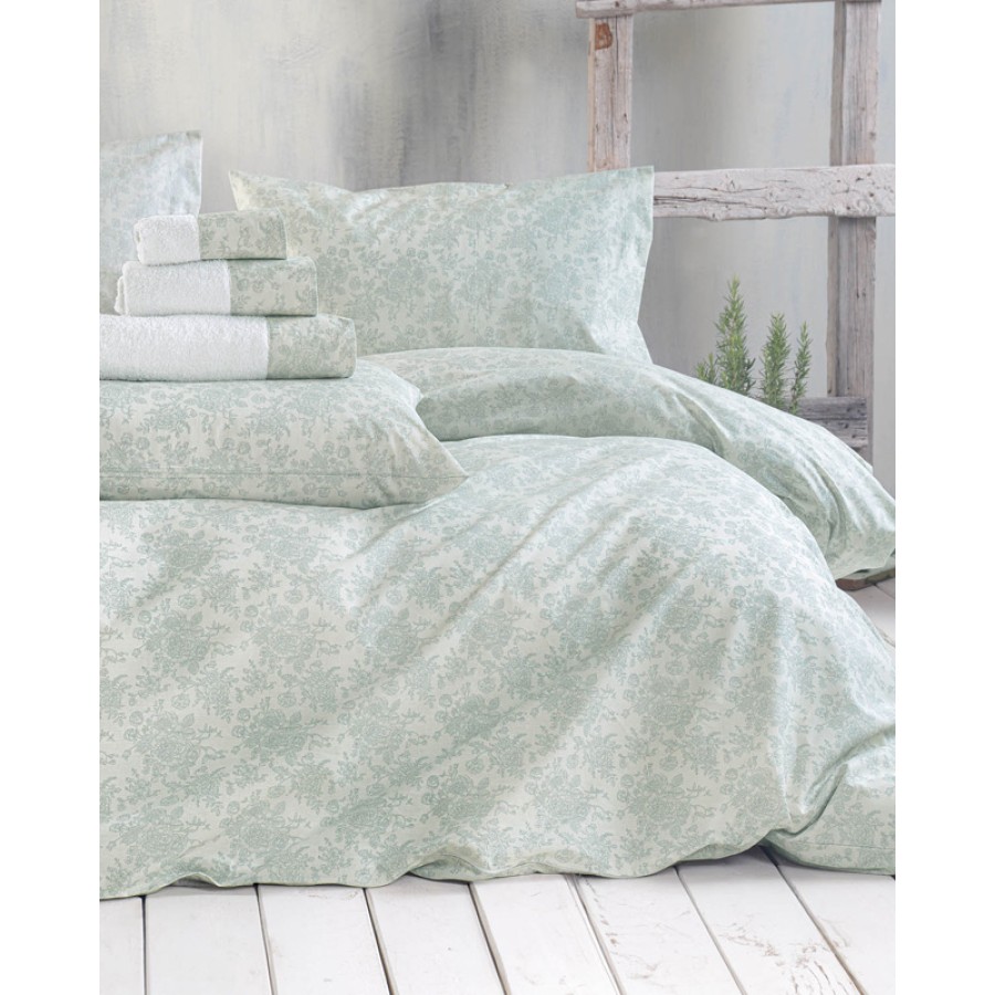 Σετ Παπλωματοθήκη Μονή (160x250) Με Μαξιλαροθήκη Rythmos Nova Bendetta Ανοικτό Πράσινο