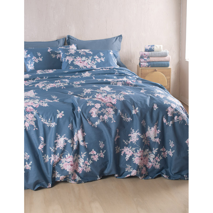 Σετ Σεντόνια Μονά (160x260) Βαμβακερά Rythmos Nova Springtime Mπλε Σκούρο