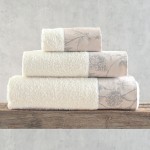 Σετ Πετσέτες 3 τεμαχίων με υφασμάτινη φάσα Rythmos Aurora Εκρού-Μπεζ