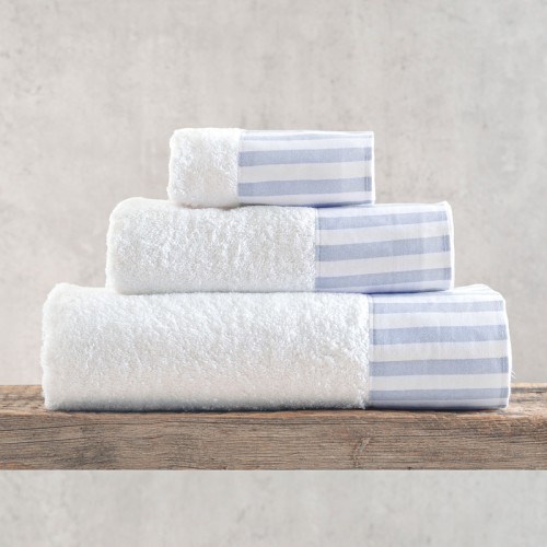 Σετ Πετσέτες 3 τεμ (Χειρός | Προσώπου | Λουτρού) με υφασμάτινη φάσα Rythmos Eloise Γαλάζιο Σε Κο