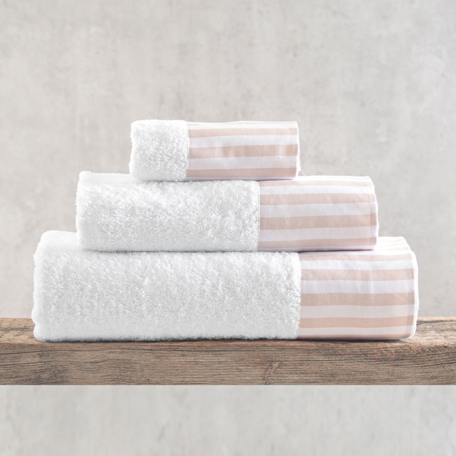 Σετ Πετσέτες 3 τεμαχίων (Χειρός | Προσώπου | Λουτρού) με υφασμάτινη φάσα Rythmos Eloise Μπεζ