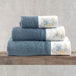 Σετ Πετσέτες 3 τεμαχίων με υφασμάτινη φάσα Rythmos Sorin Ντένιμ-Κίτρινο