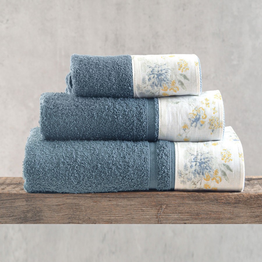 Σετ Πετσέτες 3 τεμαχίων με υφασμάτινη φάσα Rythmos Sorin Ντένιμ-Κίτρινο Σε Κουτί Σετ Πετσέτες 3 τεμαχίων με υφασμάτινη φάσα Rythmos Sorin Ντένιμ-Κίτρινο Σε Κουτί