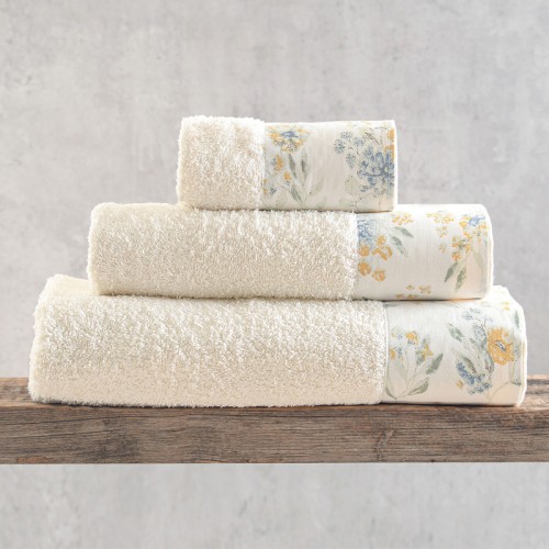 Σετ Πετσέτες 3 τεμαχίων με υφασμάτινη φάσα Rythmos Sorin Εκρού-Κίτρινο