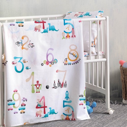 Σετ Παπλωματοθήκη (110x160) με μαξιλαροθήκη Μπεμπέ Rythmos Numbers Λευκό