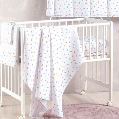 Σετ Παπλωματοθήκη (110x160) με μαξιλαροθήκη Μπεμπέ Rythmos Tiny Heart Λευκό