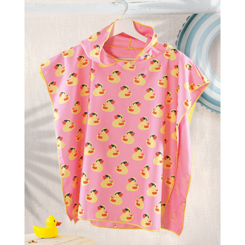 Παιδικό πόντσο θαλάσσης (60x60) με κουκούλα Rythmos Duck Ροζ