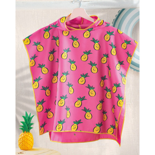 Παιδικό πόντσο θαλάσσης (60x60) με κουκούλα Rythmos Tika Φούξια με Ανανάδες