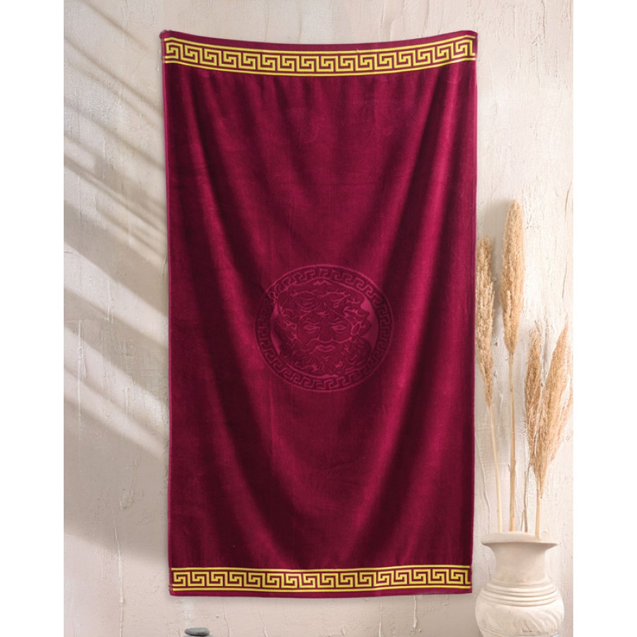 Πετσέτα θαλάσσης (86x160) βελουτέ Rythmos Poseidon μπορντό