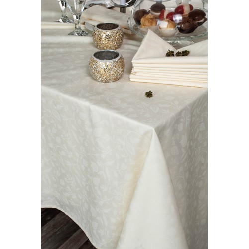 Τραπεζομάντηλο 8 ατόμων (140x220) Δείπνου Σατέν Ζακάρ , Rythmos Bensimon Εκρού