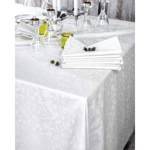 Τραπεζομάντηλο 12 ατόμων (170x270) Δείπνου Σατέν Ζακάρ, Rythmos Bensimon Λευκό