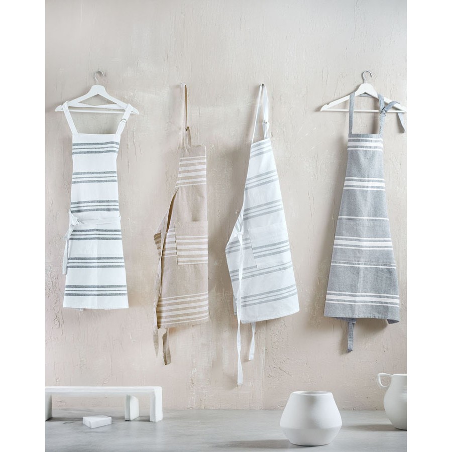 Ποδιά Κουζίνας Ολόσωμη (60x85) Βαμβακερή Rythmos Athenian Μπεζ με Λευκή Ρίγα