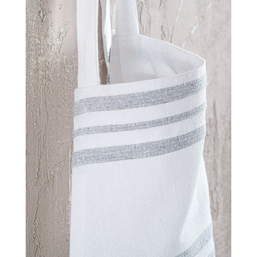 Ποδιά Κουζίνας Ολόσωμη (60x85) Βαμβακερή Rythmos Athenian Λευκή με Ανοιχτή Γκρι Ρίγα