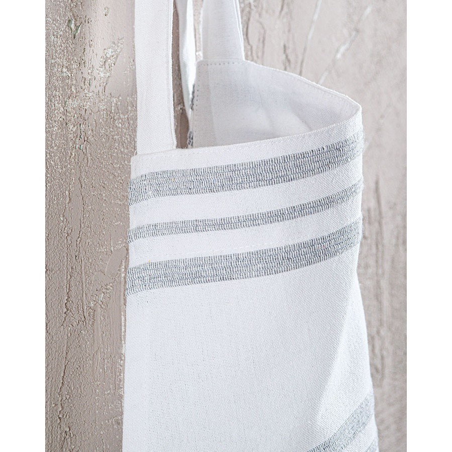 Ποδιά Κουζίνας Ολόσωμη (60x85) Βαμβακερή Rythmos Athenian Λευκή με Ανοιχτή Γκρι Ρίγα