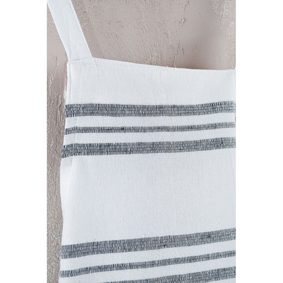 Ποδιά Κουζίνας Ολόσωμη (60x85) Βαμβακερή Rythmos Athenian Λευκή με Σκούρη Γκρι Ρίγα