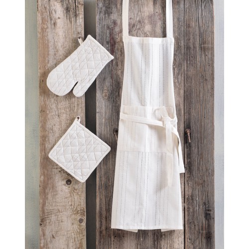 Σετ 3 τεμαχίων Κουζίνας (Ποδιά|Γάντι|Πιάστρα) Rythmos Savoca Εκρού