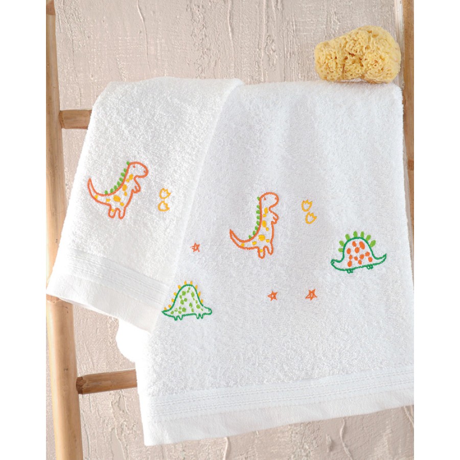 Σετ Πετσέτες 2 τεμαχίων Παιδικές (Χειρός | Λουτρού) Rythmos Cool Dinos λευκό