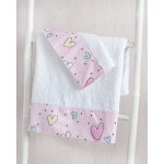 Σετ Πετσέτες 2 τεμαχίων Παιδικές με φάσα (Χειρός | Λουτρού) Rythmos Pop Hearts ροζ