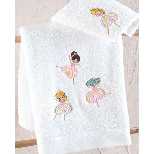 Σετ Πετσέτες 2 τεμαχίων Παιδικές (Χειρός | Λουτρού) Rythmos Rainbow Girls λευκό