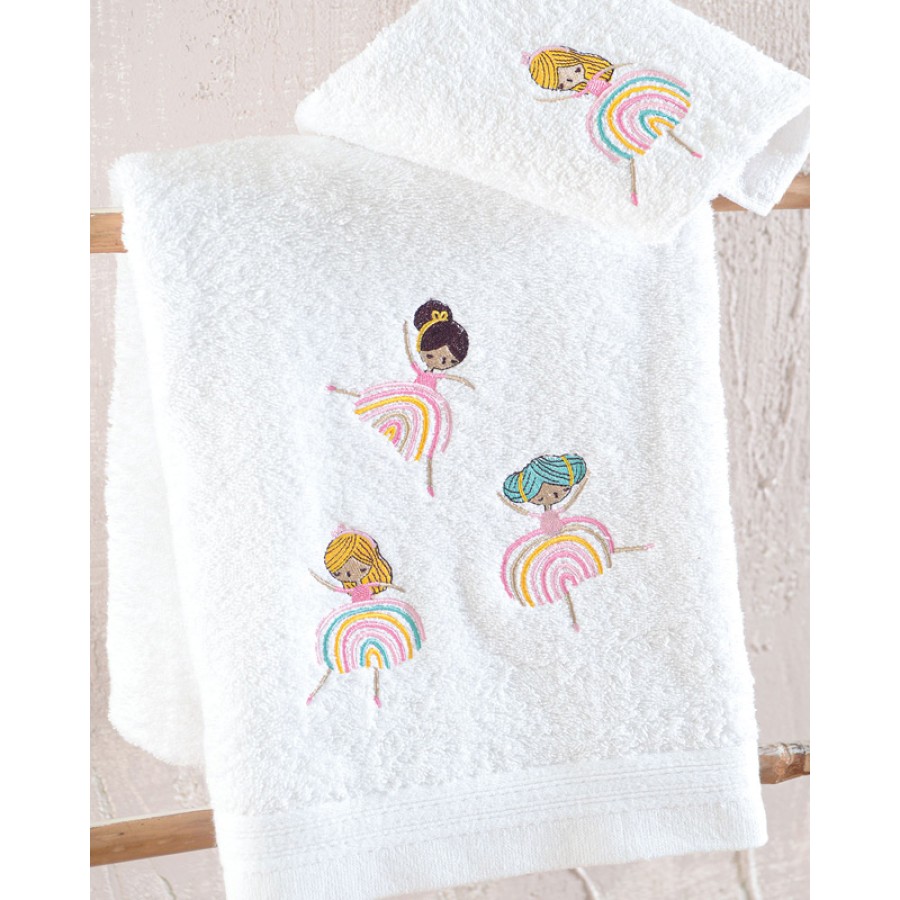 Σετ Πετσέτες 2 τεμαχίων Παιδικές (Χειρός | Λουτρού) Rythmos Rainbow Girls λευκό