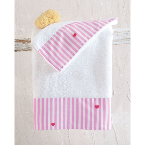 Σετ Πετσέτες 2 τεμαχίων Παιδικές με φάσα (Χειρός | Λουτρού) Rythmos Young Heart ροζ