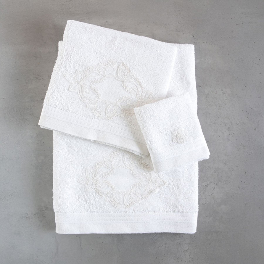 Σετ Πετσέτες 3 τεμ (Χειρός|Προσώπου|Λουτρού) Νυφικές με Μοτίφ Rythmos Agnes Λευκό