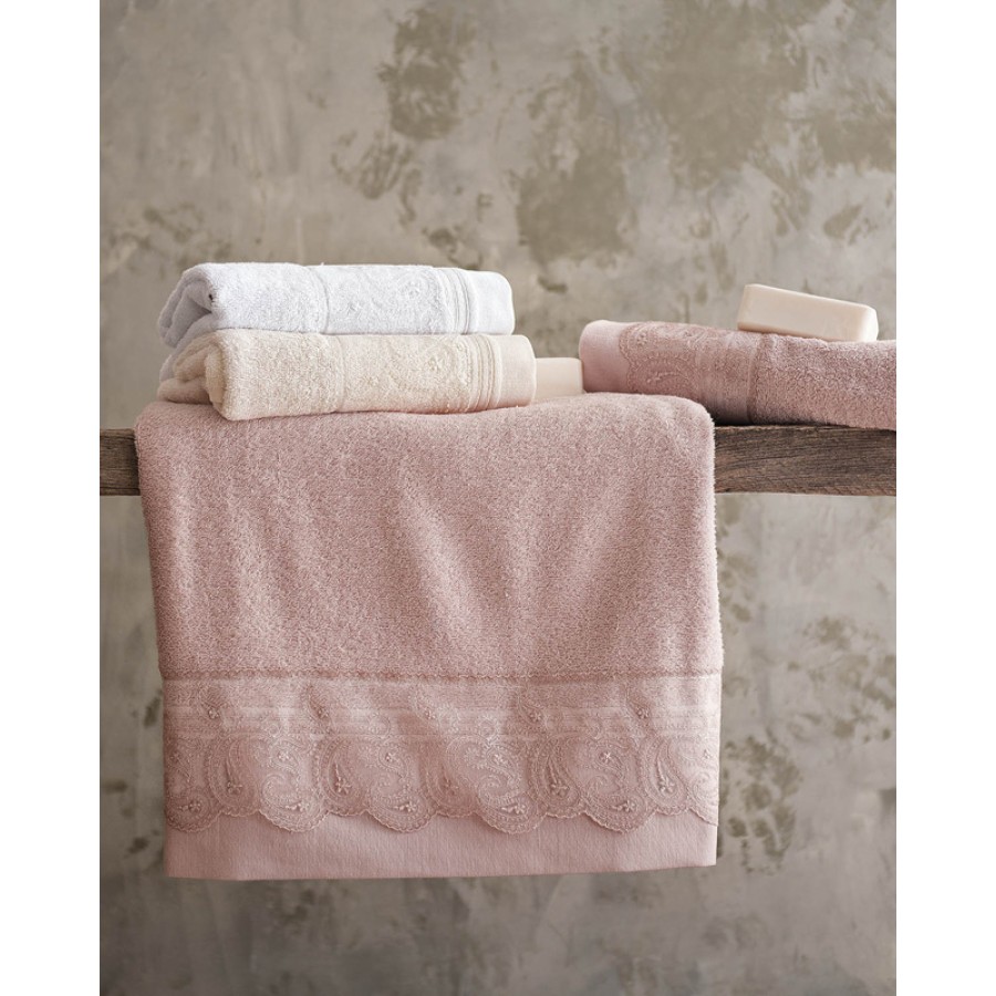 Σετ Πετσέτες 3 τεμ (Χειρός|Προσώπου|Λουτρού) Νυφικές με Δαντέλα Rythmos Anika Εκρού