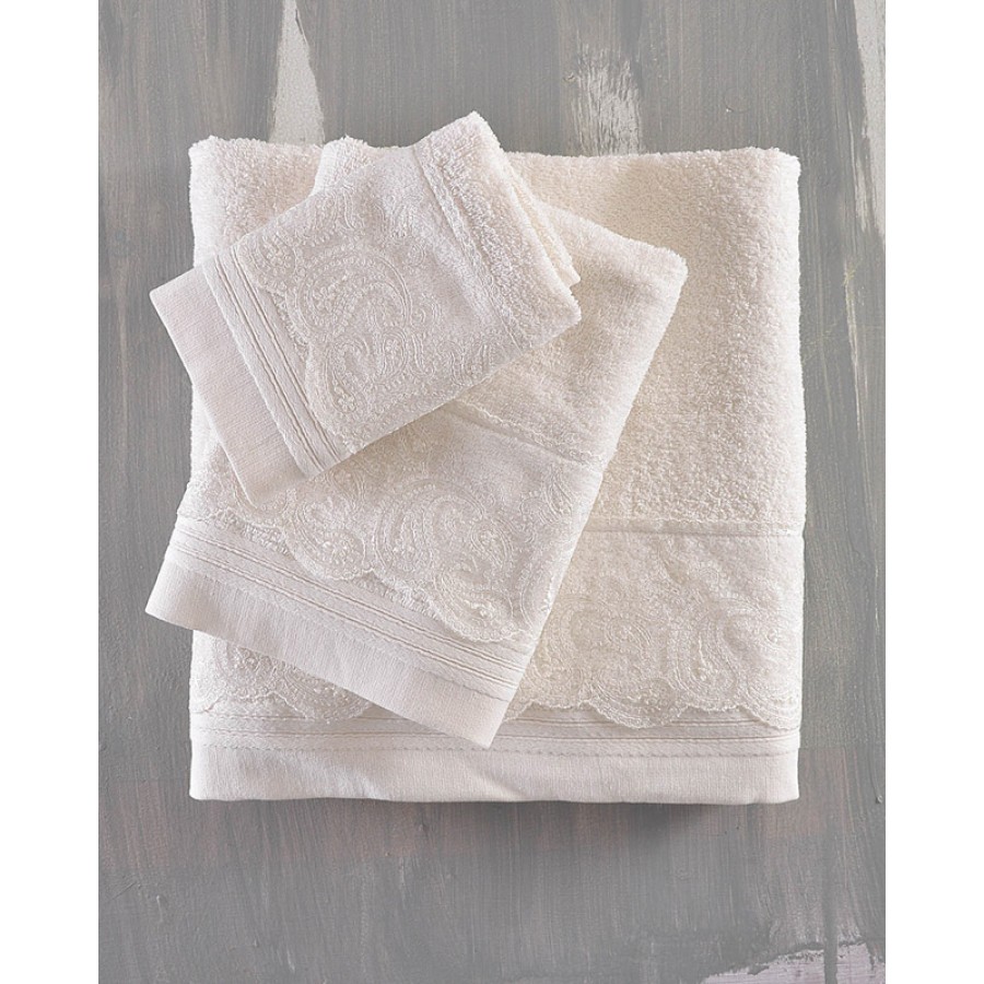 Σετ Πετσέτες 3 τεμ (Χειρός|Προσώπου|Λουτρού) Νυφικές με Δαντέλα Rythmos Anika Εκρού