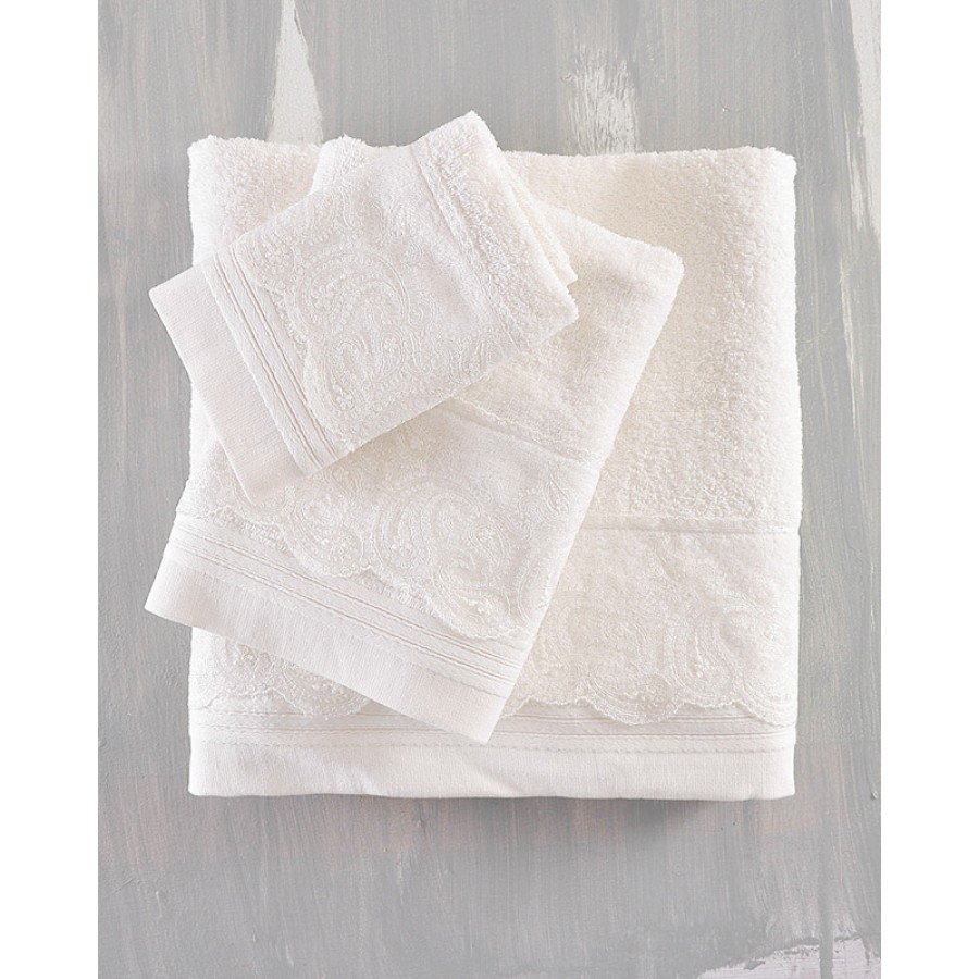 Σετ Πετσέτες 3 τεμ (Χειρός|Προσώπου|Λουτρού) Νυφικές με Δαντέλα Rythmos Anika Λευκό