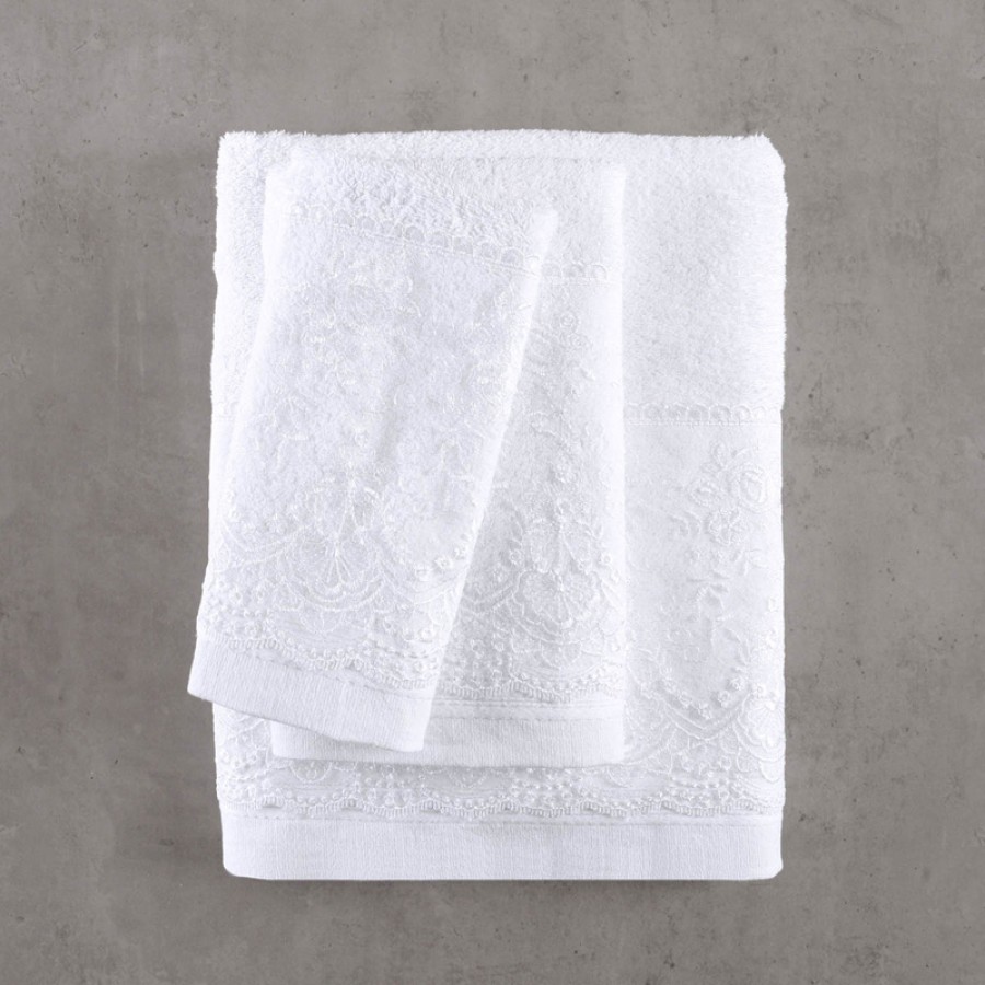 Σετ Πετσέτες 3 τεμ (Χειρός|Προσώπου|Λουτρού) Νυφικές με Δαντέλα Rythmos Dione Λευκό