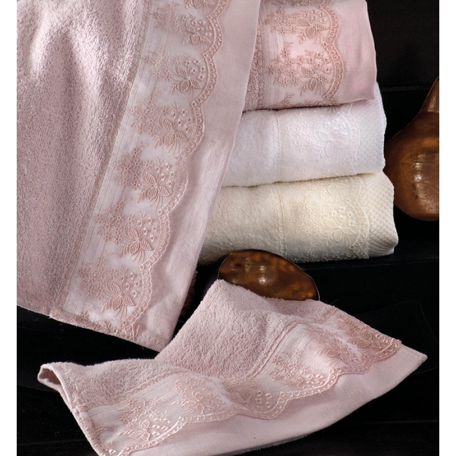 Σετ Πετσέτες 3 τεμ (Χειρός|Προσώπου|Λουτρού) Νυφικές με Δαντέλα Rythmos Helga Λευκό