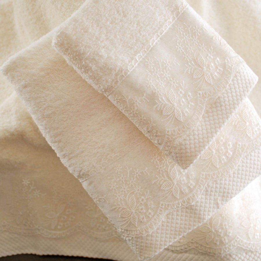 Σετ Πετσέτες 3 τεμ (Χειρός|Προσώπου|Λουτρού) Νυφικές με Δαντέλα Rythmos Helga Εκρού