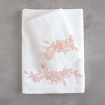 Σετ Πετσέτες 3 τεμ (Χειρός|Προσώπου|Λουτρού) Νυφικές με Μοτίφ Rythmos Hemera Λευκό-Ροζ