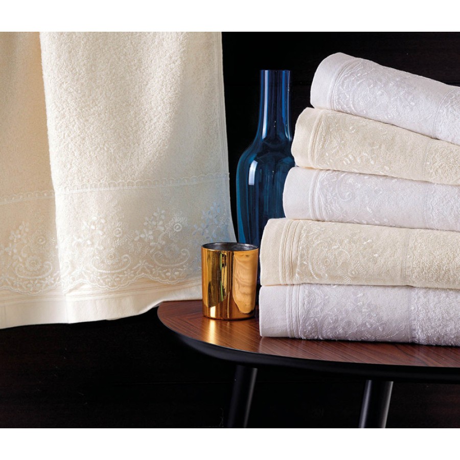 Σετ Πετσέτες 3 τεμ (Χειρός|Προσώπου|Λουτρού) Νυφικές με Δαντέλα Rythmos Katherina Εκρού