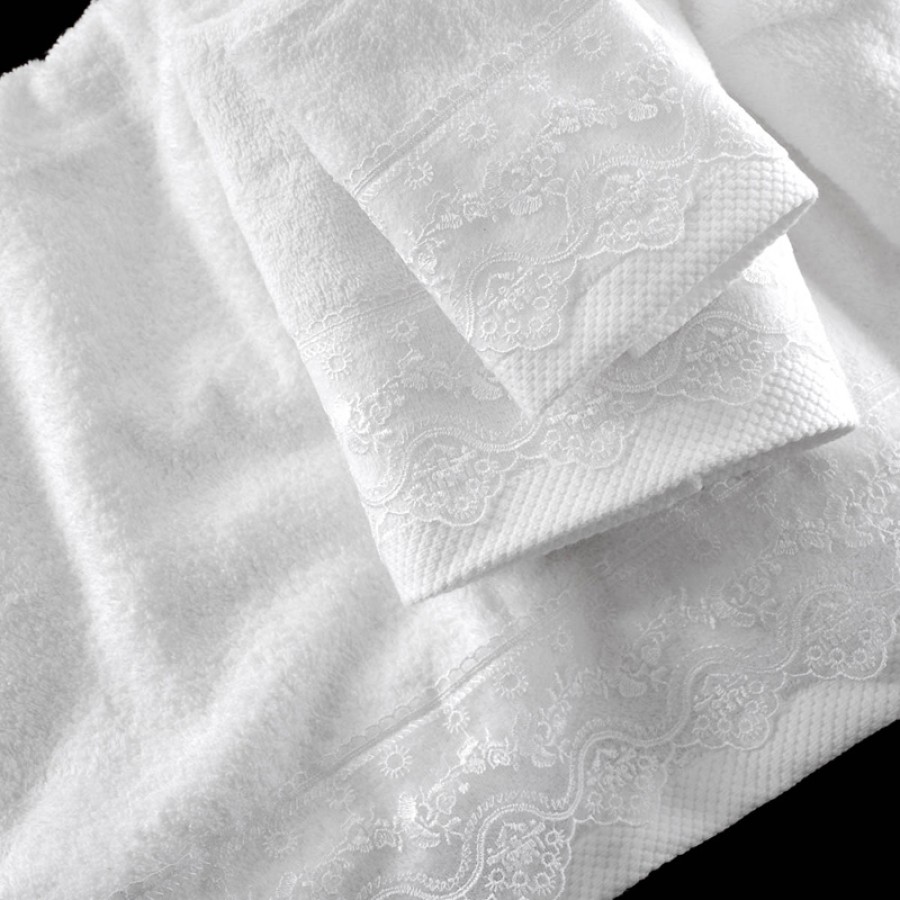 Σετ Πετσέτες 3 τεμ (Χειρός|Προσώπου|Λουτρού) Νυφικές με Δαντέλα Rythmos Nena Λευκό