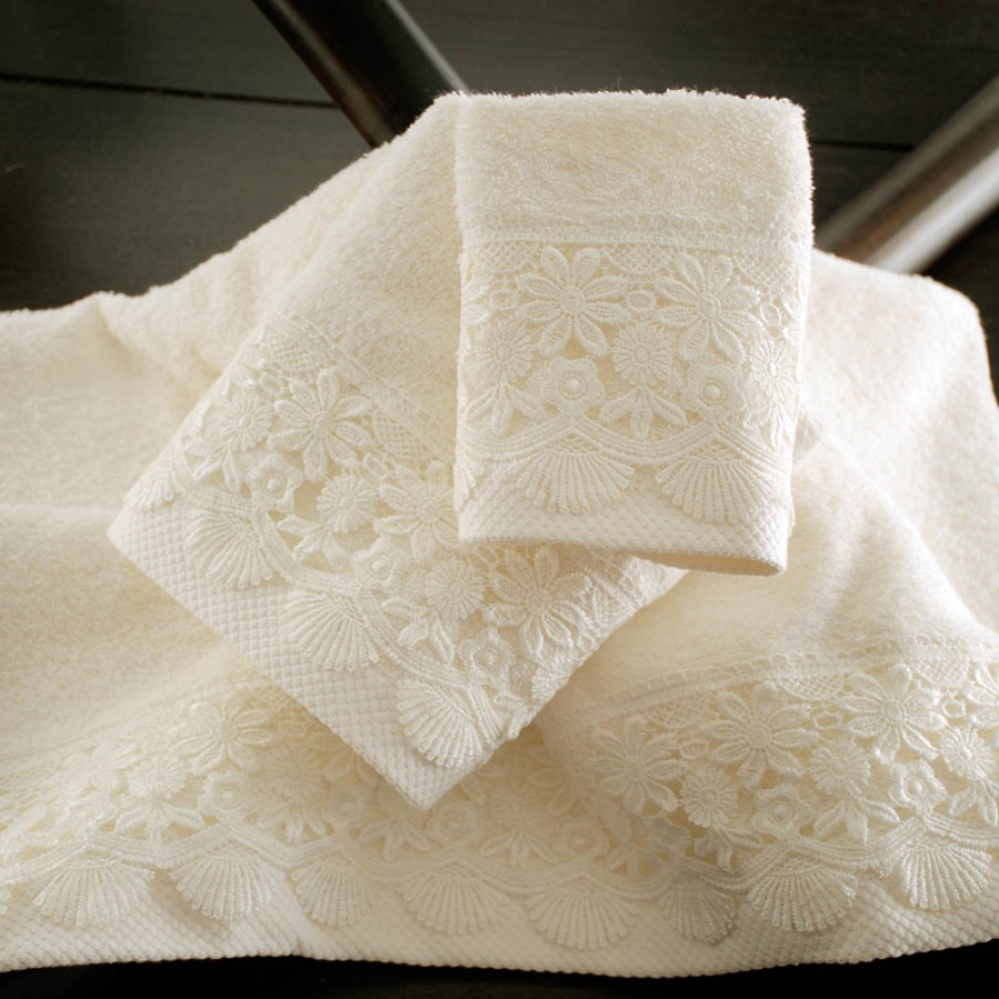 Σετ Πετσέτες 3 τεμ (Χειρός|Προσώπου|Λουτρού) Νυφικές με Δαντέλα Rythmos Olivine Εκρού