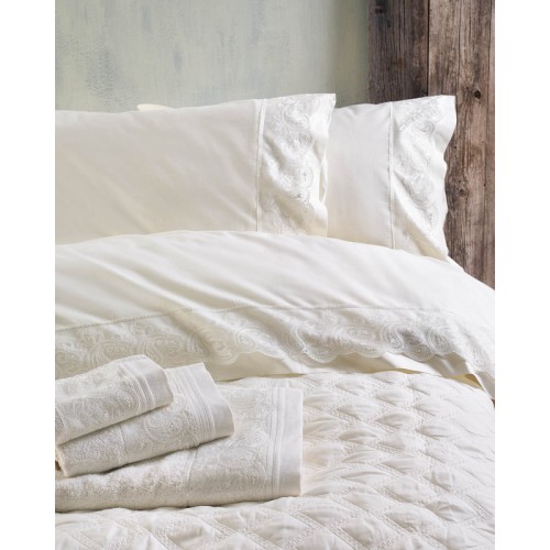 Σετ Σεντόνια 4 τεμ Yπέρδιπλα (230x260) Βαμβακερά Νυφικά Rythmos Wedding Anika Εκρού