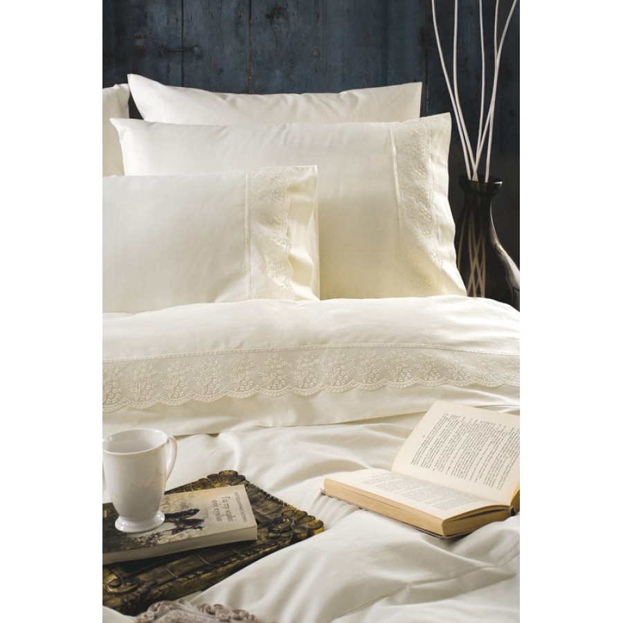 Σετ Σεντόνια 4 τεμ Yπέρδιπλα (230x260) Βαμβακερά Νυφικά Rythmos Wedding Helga Εκρού