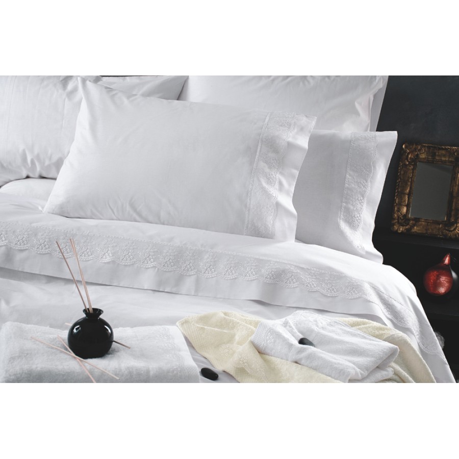 Σετ Σεντόνια 4 τεμ Yπέρδιπλα (230x260) Βαμβακερά Νυφικά Rythmos Wedding Helga Λευκό