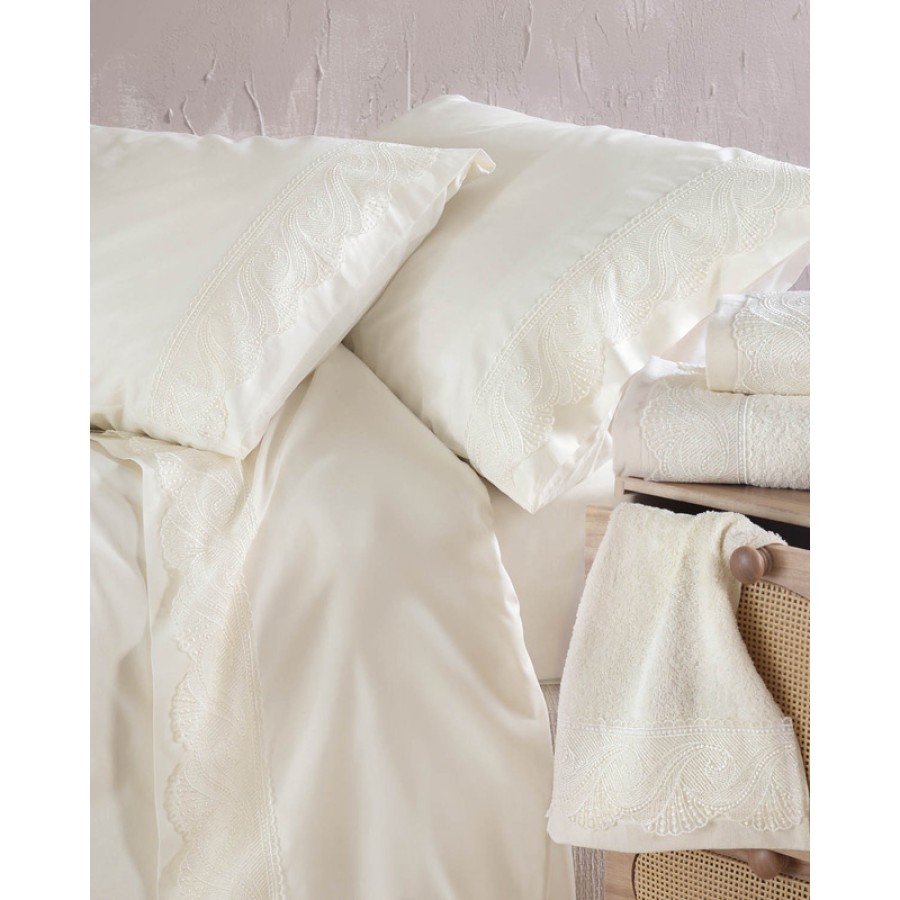 Σετ Σεντόνια 4 τεμ Yπέρδιπλα (230x260) Βαμβακερά Νυφικά Rythmos Wedding Hypatia Εκρού