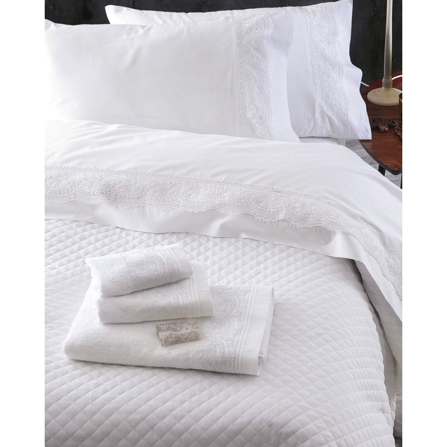 Σετ Σεντόνια 4 τεμ Yπέρδιπλα (230x260) Βαμβακερά Νυφικά Rythmos Wedding Katherina Λευκό