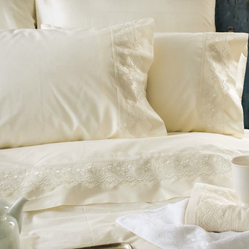 Σετ Σεντόνια 4 τεμ Yπέρδιπλα (230x260) Βαμβακερά Νυφικά Rythmos Wedding Nena Εκρού