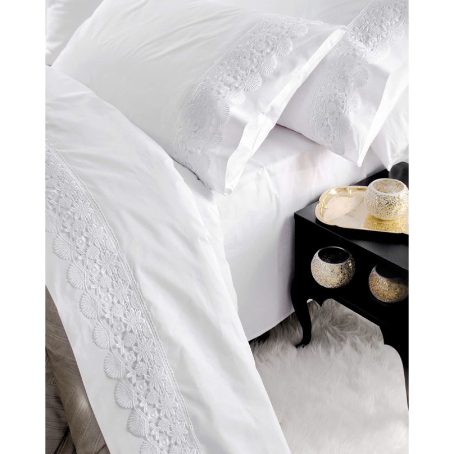 Σετ Σεντόνια 4 τεμ Yπέρδιπλα (230x260) Βαμβακερά Νυφικά Rythmos Wedding Olivine Λευκό