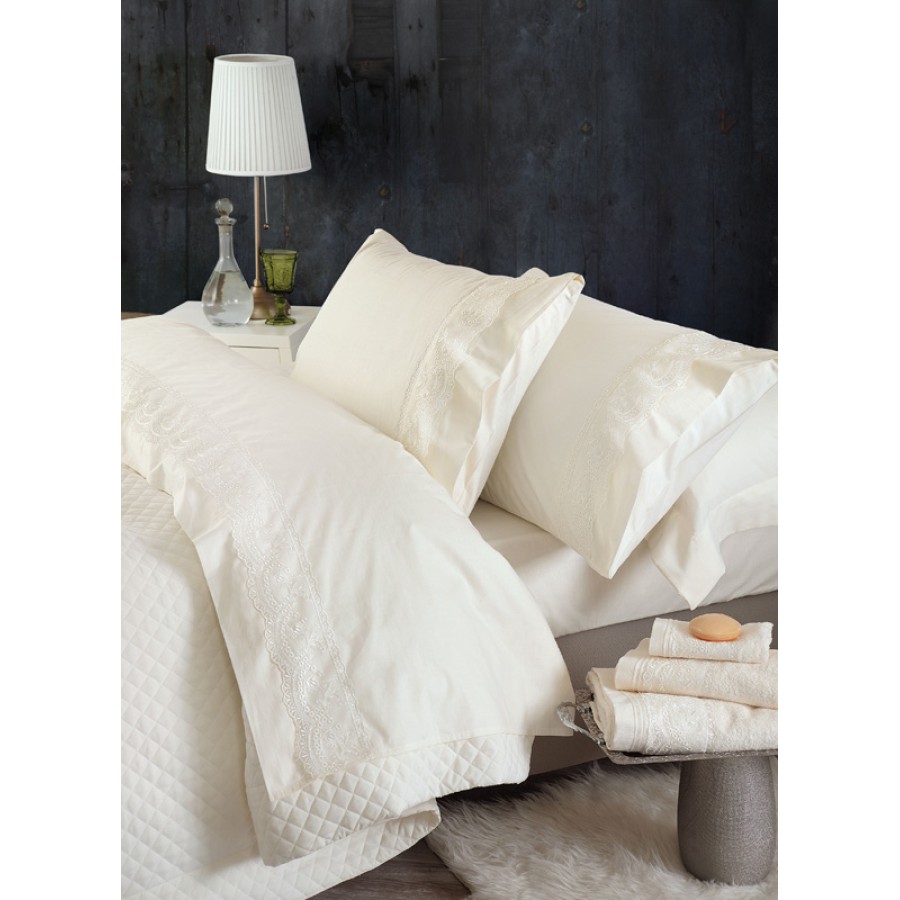 Σετ Σεντόνια 4 τεμ Yπέρδιπλα (230x260) Βαμβακερά Νυφικά Rythmos Wedding Shiraz Εκρού