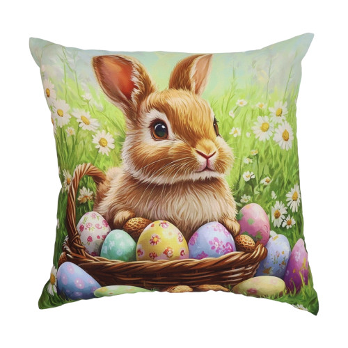 Πασχαλινή Διακοσμητική Μαξιλαροθήκη (45x45) Τυπωτή Newhome 0323 Κούνελος στο Καλάθι
