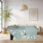 Πασχαλινό Καρέ (85x85) Λινό Απλικέ Newhome 0346 Μέντα με 3 Λευκά Λαγουδάκια