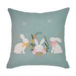 Πασχαλινή Διακοσμητική Μαξιλαροθήκη (45x45) Λινή Απλικέ Newhome 0346 Μέντα με 3 Λευκά Λαγουδάκια