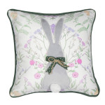 Πασχαλινή Διακοσμητική Μαξιλαροθήκη (45x45) Λινή Απλικέ Newhome 0710 Κουνελάκι Γκρι